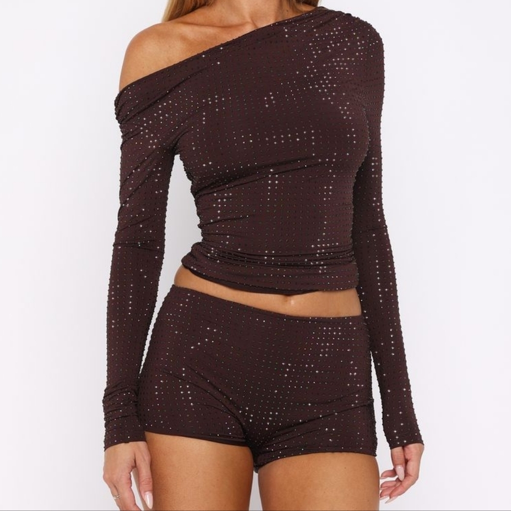 Tempted Heart Embellished Mini Shorts Chocolate